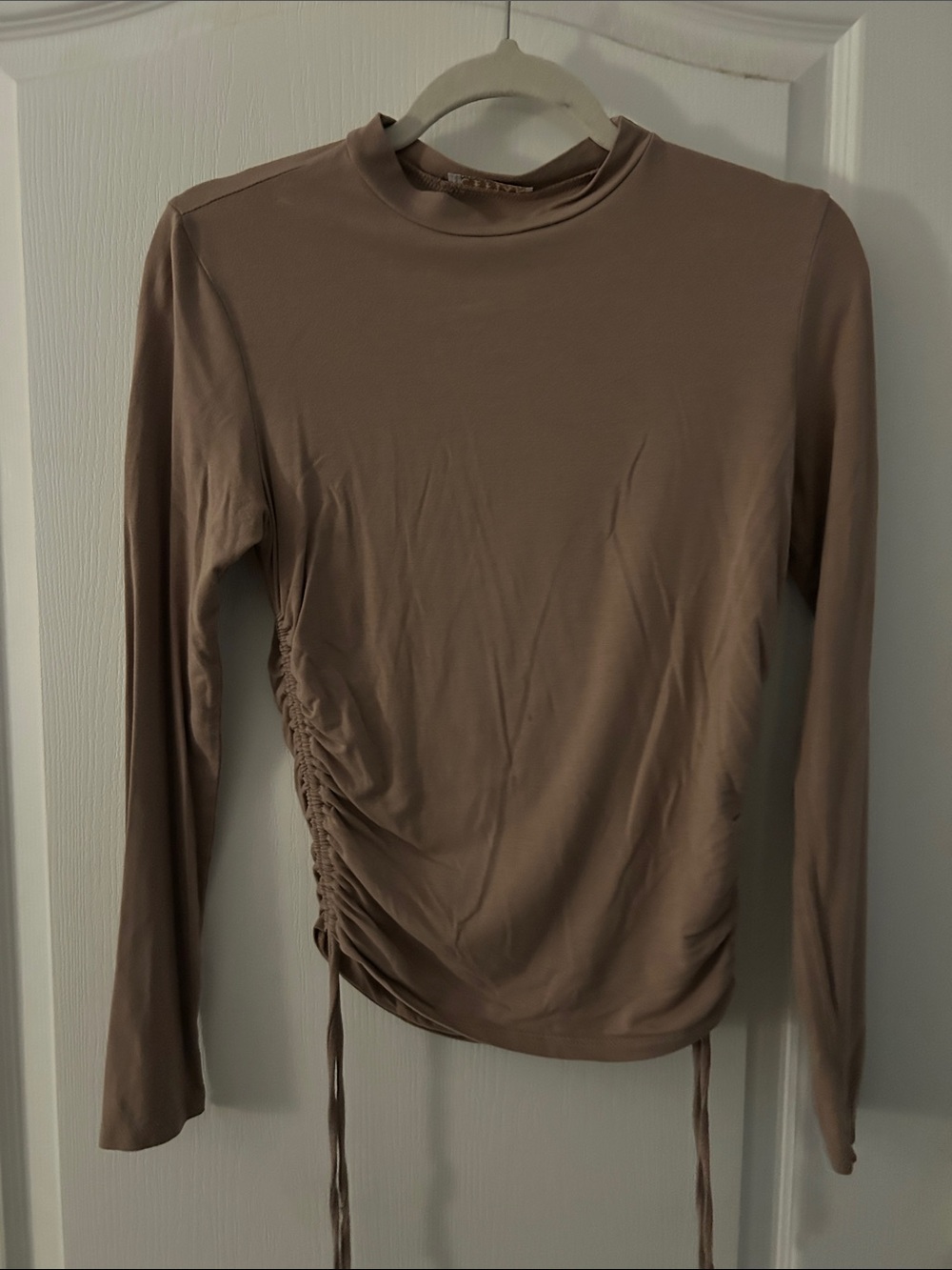 Ruched Side Long Sleeve Top in Taupe